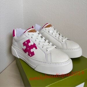 NIB Tory Burch Size 8.5 Signature Color Block Platform Leather Sneaker Shoes